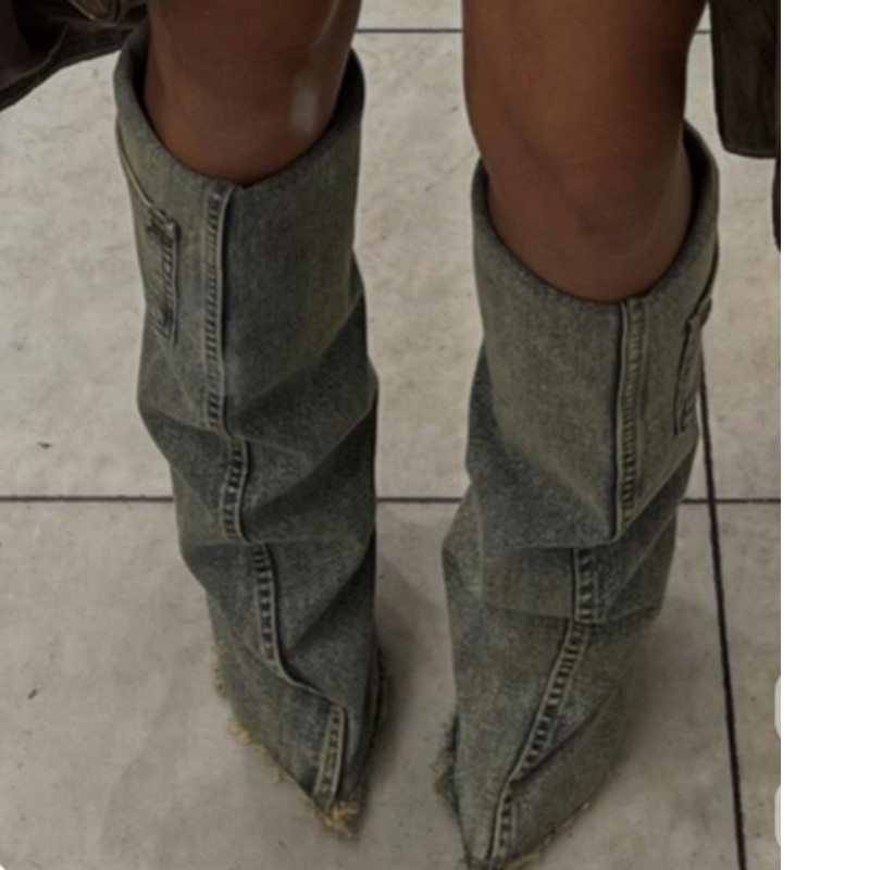 Women'S Fashion Winter 2026 - Denim bout pointu genou haut pantalon