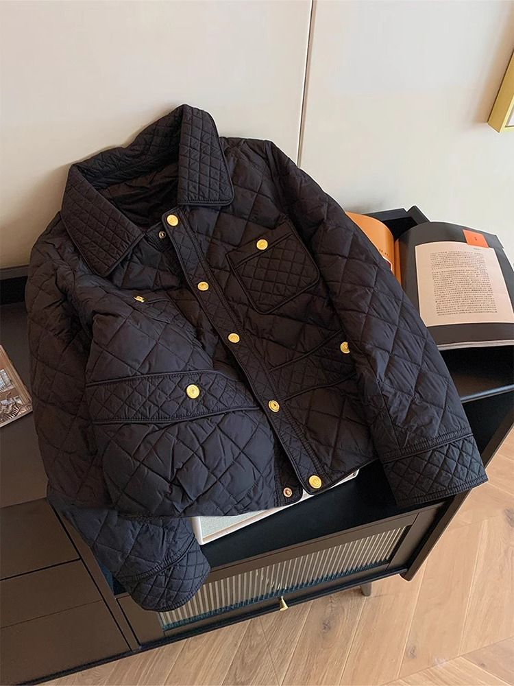 Women'S Fashion Quilted Jacket - Veste matelassée noire pour femme, manteau
