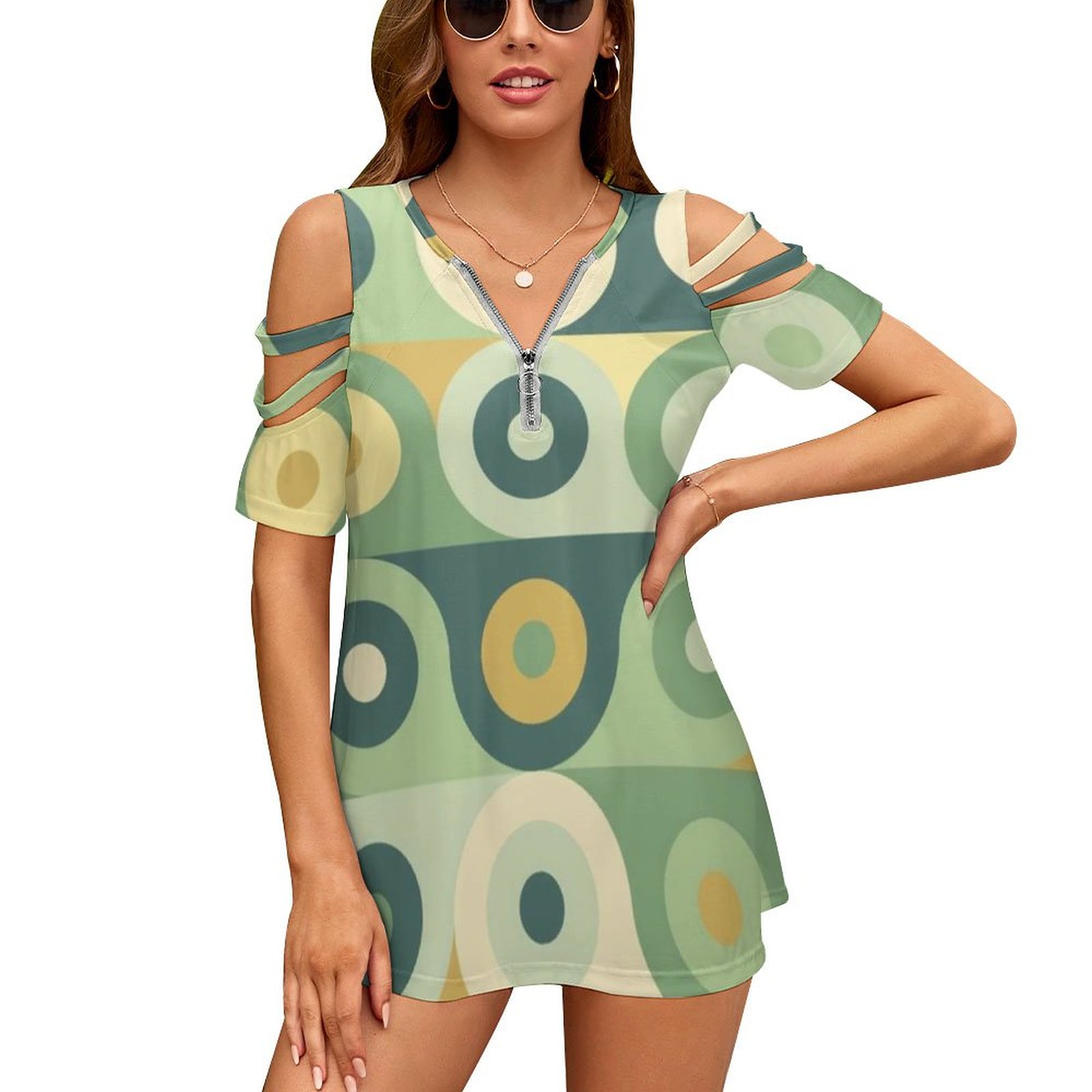 Women'S Fashion Of The 70S - Groovy-T-shirt imprimé avec fermeture éclair pour