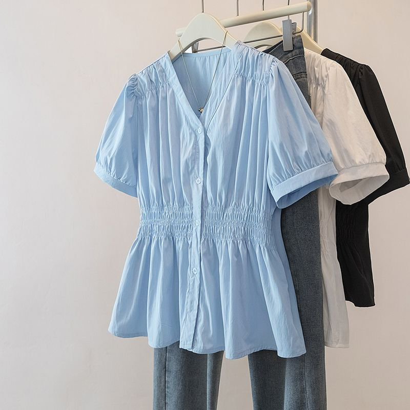 Puff Sleeve Blouse - Chemisier et haut uni élégant pour
