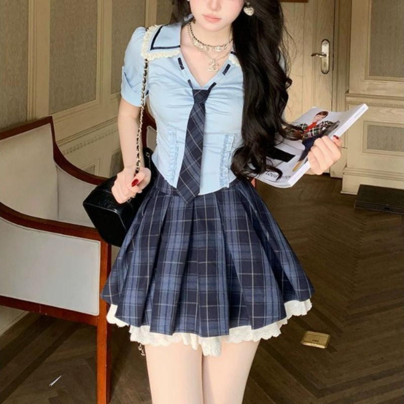 Women'S Y2K Fashion Aesthetic - Ensemble 2 pièces slim style preppy