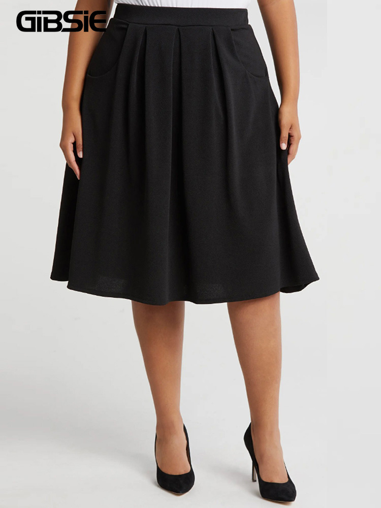 A-Line Skirt Midi - GIBSIE grande taille couleur unie tricoté