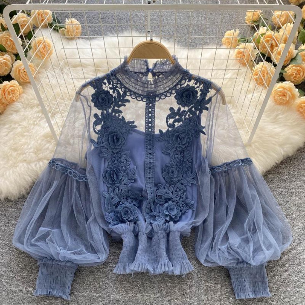 Puff Sleeve Blouse - 2 pièces/ensemble dentelle bouffée à manches