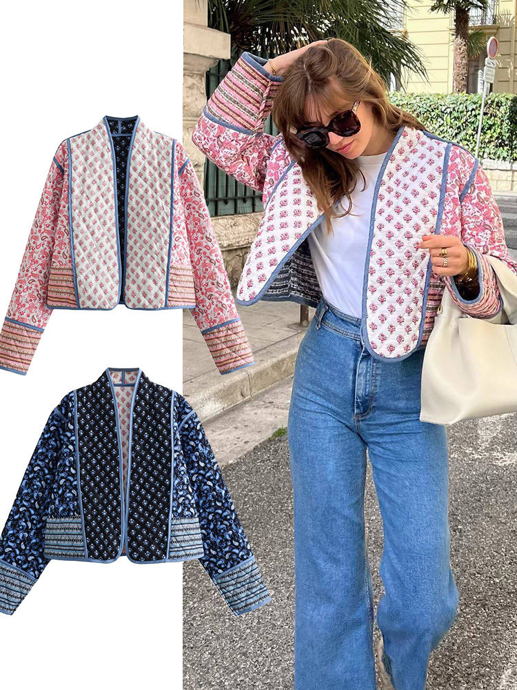 Women'S Fashion Quilted Jacket - Veste matelassurera réversible pour femme, imprimé