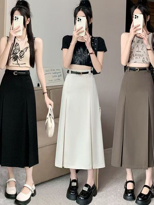 A-Line Skirt Midi - Jupe plissée taille haute élastique pour