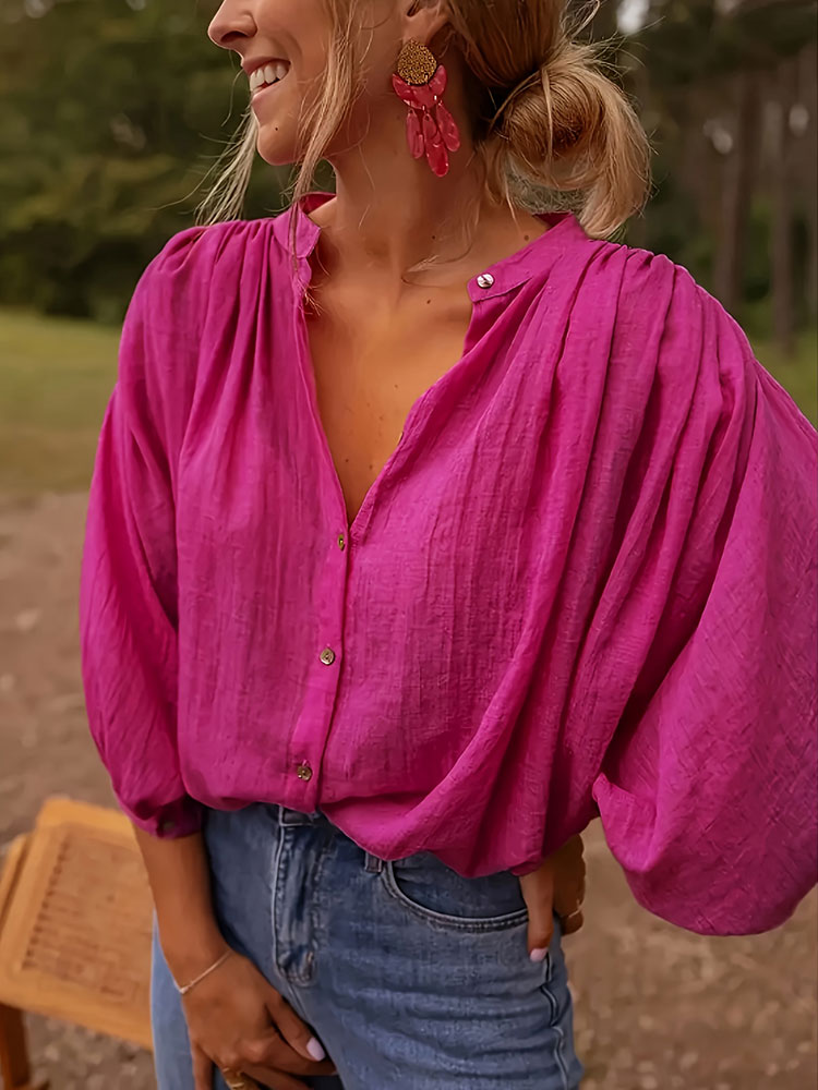 Puff Sleeve Blouse - Chemise élégante à manches longues et