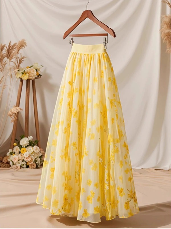 A-Line Skirt Midi - Jupe mi-longue jaune taille haute coupe