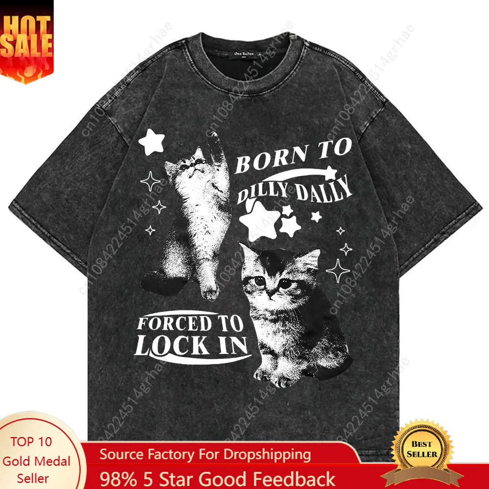 Women'S Y2K Fashion Aesthetic - T-shirt 100% Coton Vintage Lavé Y2K