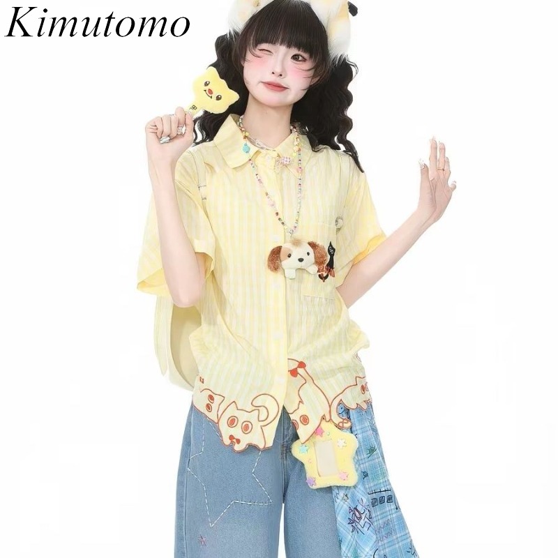 Women'S Y2K Fashion Aesthetic - Chemisier Kimutomo pour femme, broderie chat,