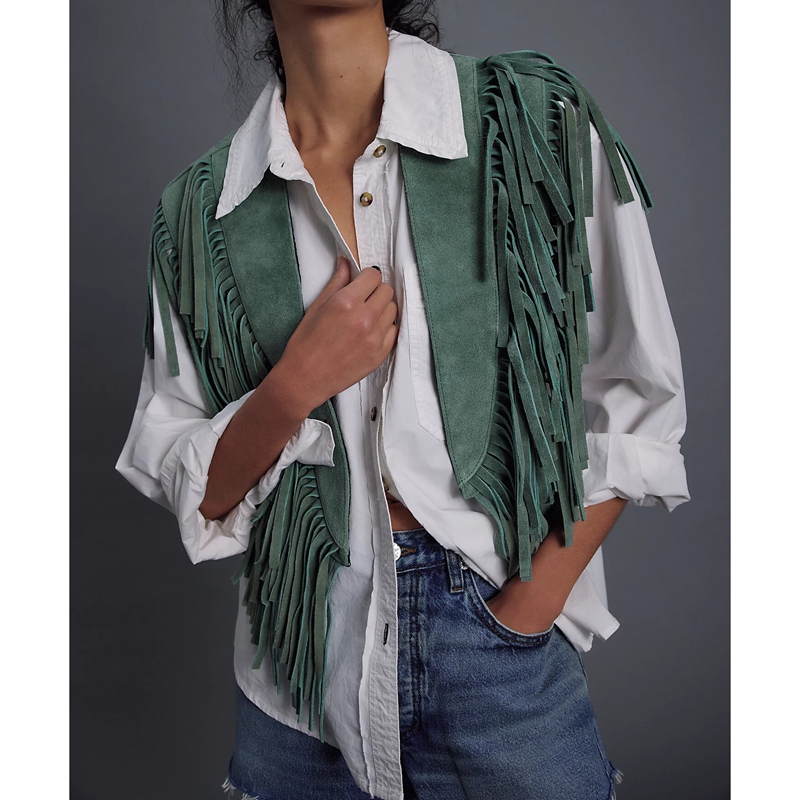 Women'S Fashion Of The 70S - Gilet en daim vintage Y2K pour