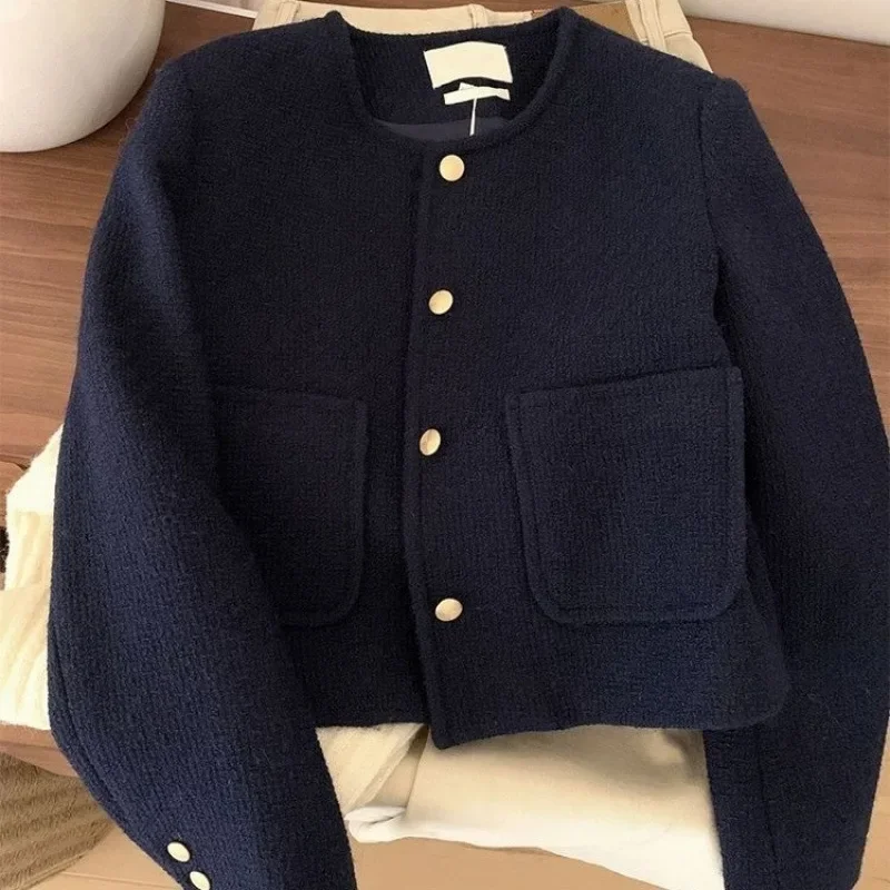 Women'S Fashion Quilted Jacket - Veste en Tweed Bleu Violi de