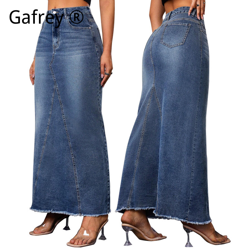 A-Line Skirt Midi - Jupe en jean mi-longue pour femme,