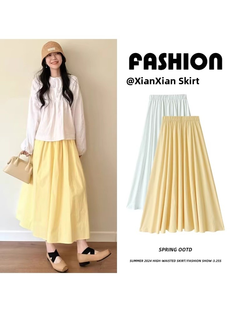 A-Line Skirt Midi - Jupe midi trapèze jaune pour femmes