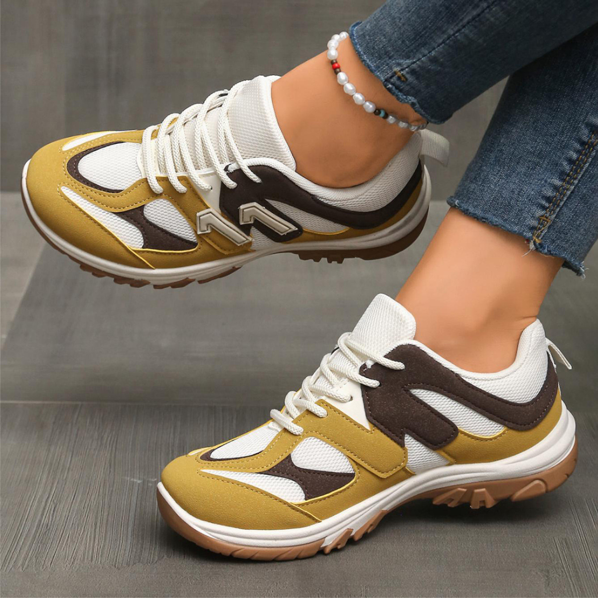 Women'S Yellow Fashion Sneakers - Chaussures de randonnée antidérapantes pour femmes,
