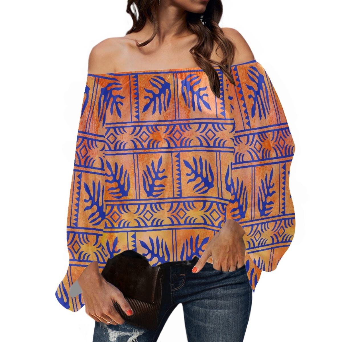 Puff Sleeve Blouse - Vêtements tribaux polynésiens, imprimé samoan tapa
