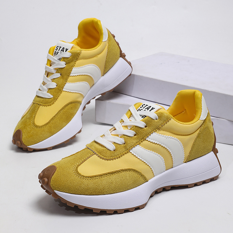 Women'S Yellow Fashion Sneakers - Baskets compensées jaunes rayées tendance pour