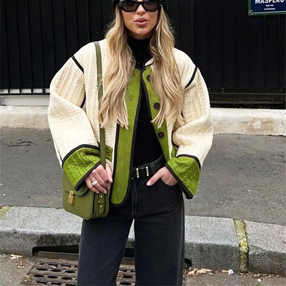 Women'S Fashion Quilted Jacket - Manteau matelassé pour femme, ample, manches