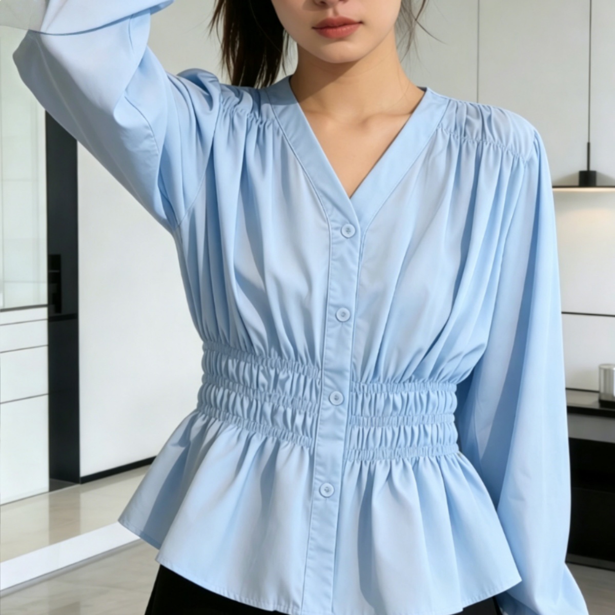Chemisier et haut uni élégant  - Puff Sleeve Blouse avis et prix