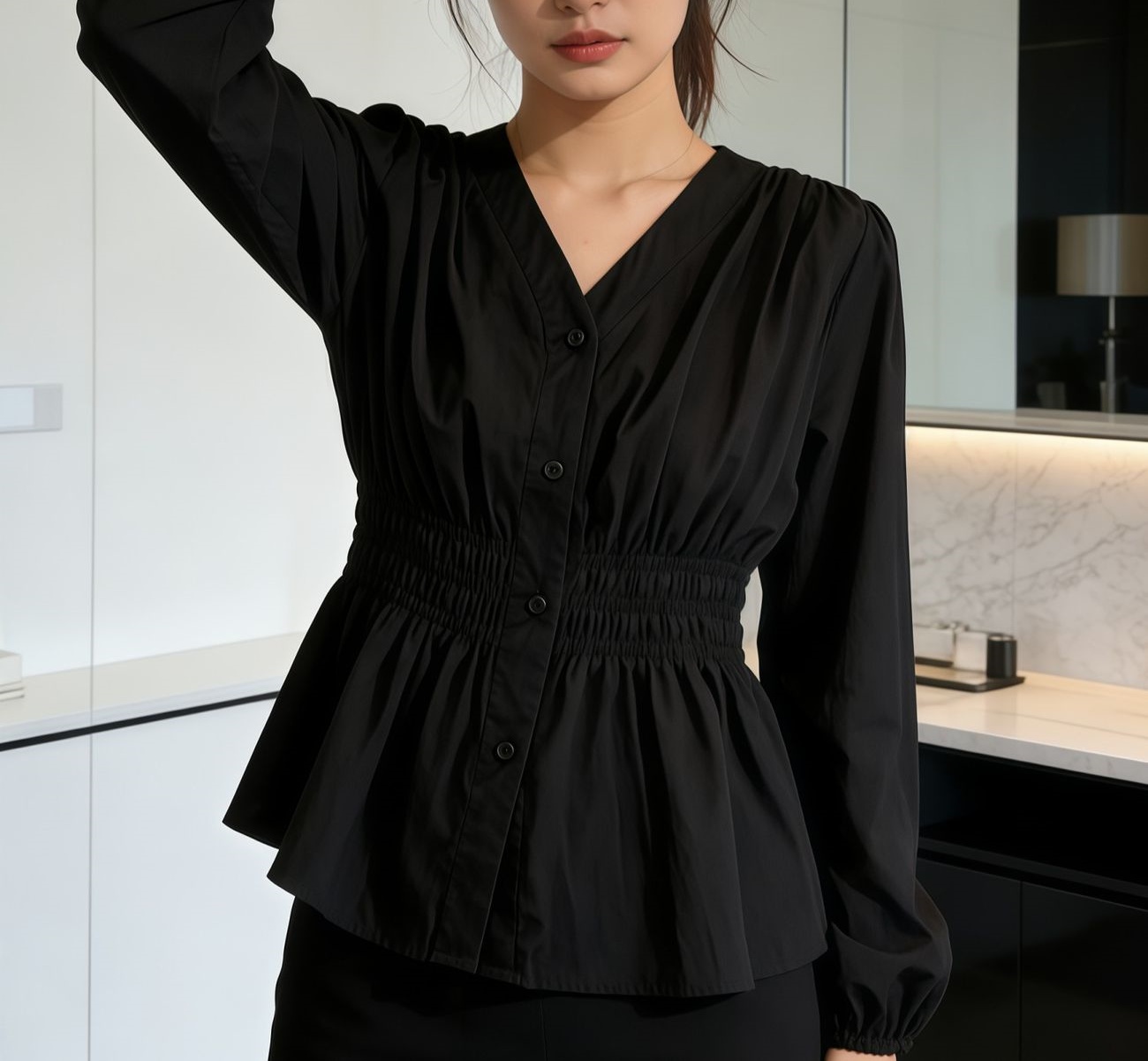 Chemisier et haut uni élégant  - Puff Sleeve Blouse avis et prix