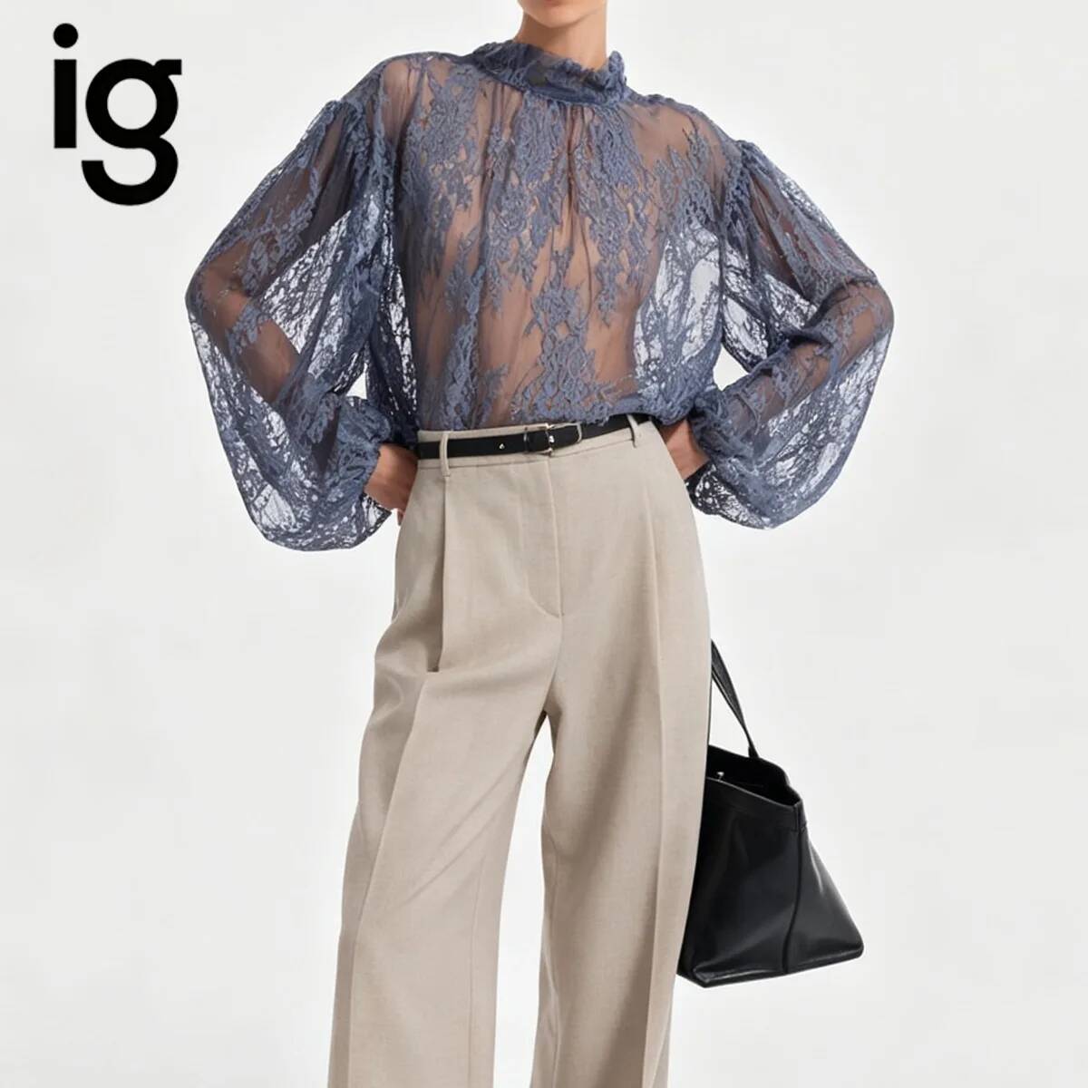 Chemisier en dentelle transpar - Puff Sleeve Blouse avis et prix