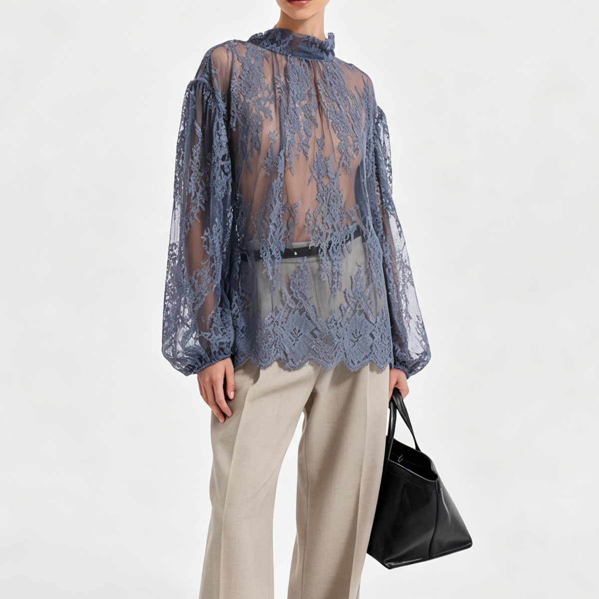 Chemisier en dentelle transpar - Puff Sleeve Blouse avis et prix