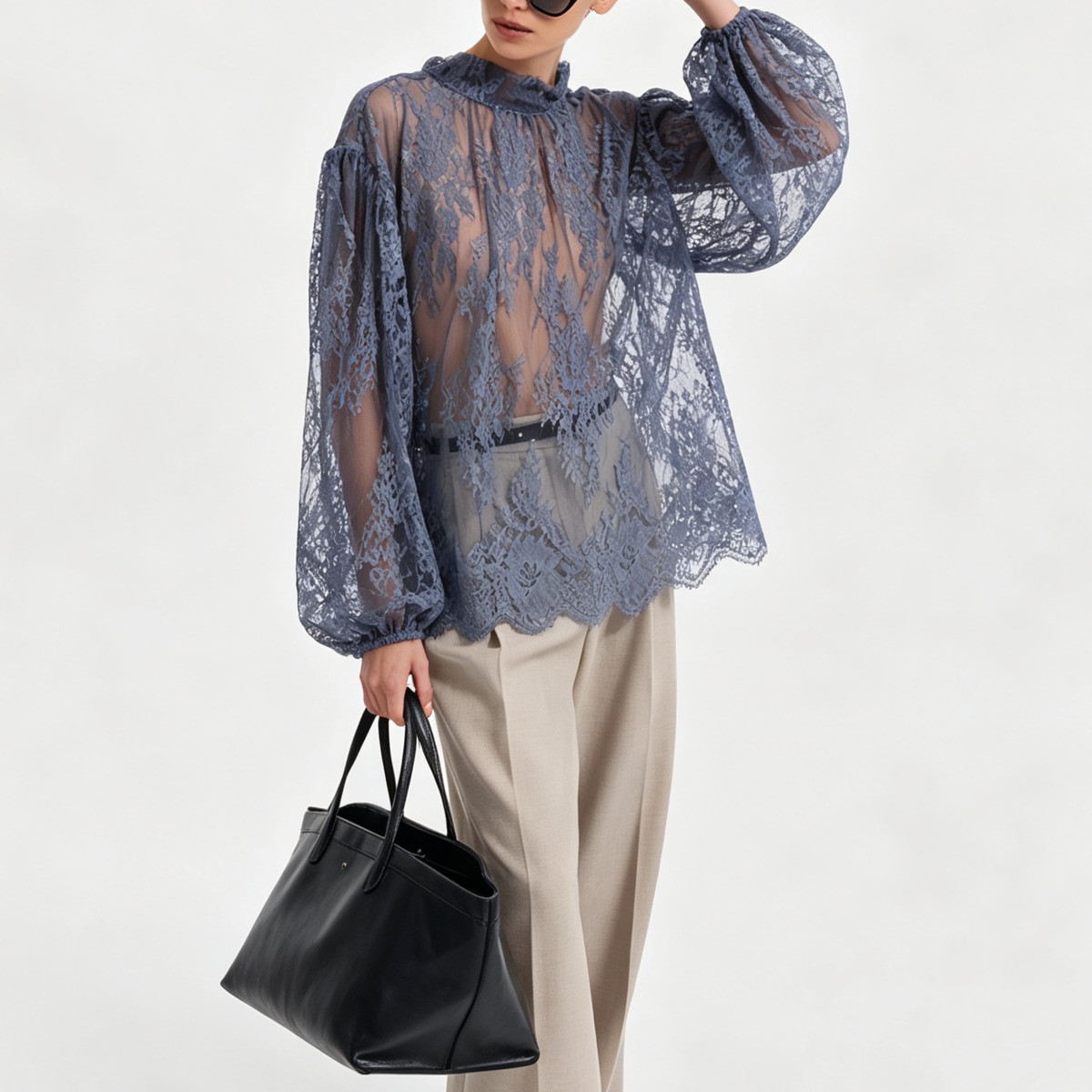 Chemisier en dentelle transpar - Puff Sleeve Blouse avis et prix