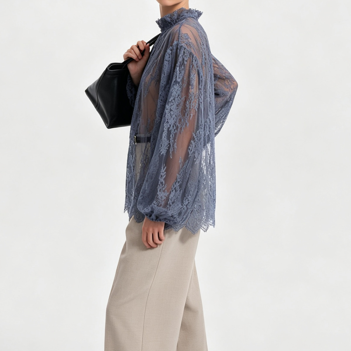 Chemisier en dentelle transpar - Puff Sleeve Blouse avis et prix