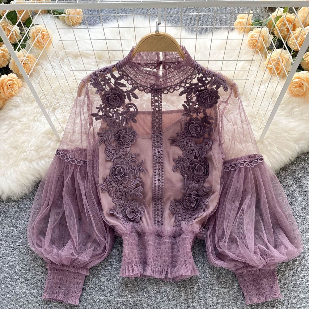 2 pièces/ensemble dentelle bou - Puff Sleeve Blouse avis et prix