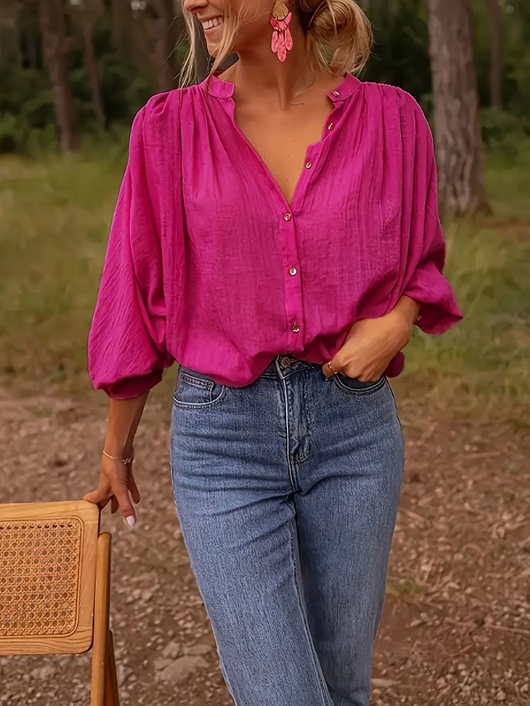 Chemise élégante à manches lon - Puff Sleeve Blouse avis et prix