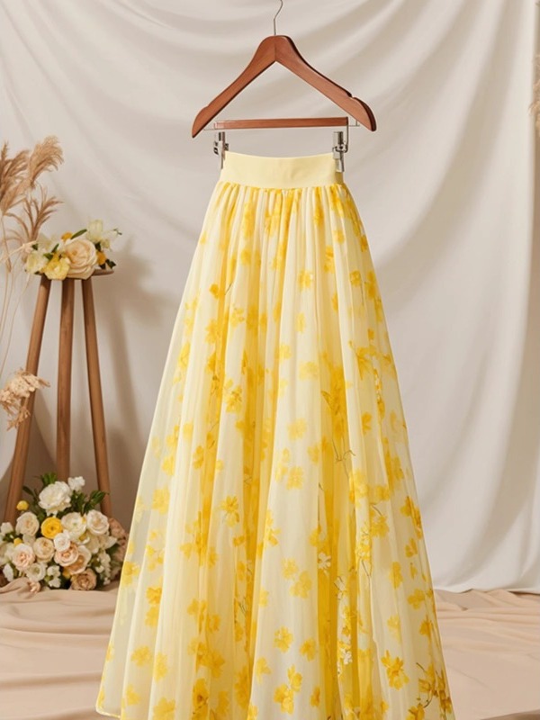 Jupe mi-longue jaune taille ha - A-Line Skirt Midi avis et prix