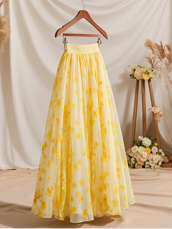 Jupe mi-longue jaune taille ha - A-Line Skirt Midi avis et prix