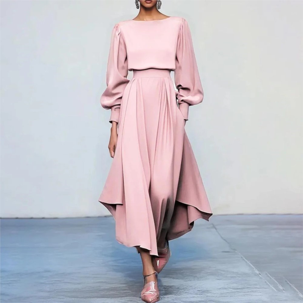 Robe rose élégante à manches l - Women Fashion Pose avis et prix