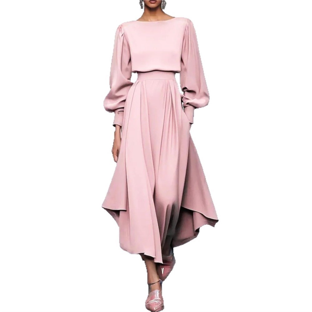 Robe rose élégante à manches l - Women Fashion Pose avis et prix